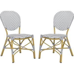 Safavieh PAT4010A-SET2 Outdoor Collection Lisbeth Navy and White French Bistro Stacking Side Chair(Grey / White)