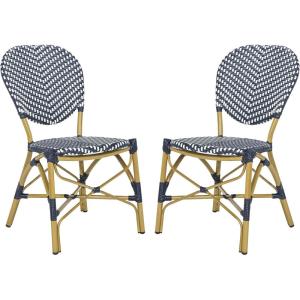 Safavieh PAT4010A-SET2 Outdoor Collection Lisbeth Navy and White French Bistro Stacking Side Chair(Navy / White)