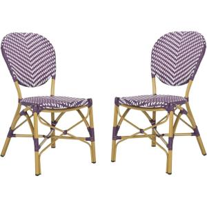 Safavieh PAT4010A-SET2 Outdoor Collection Lisbeth Navy and White French Bistro Stacking Side Chair(White)