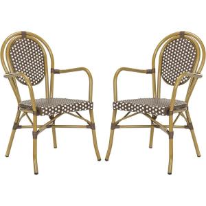 Safavieh PAT4014A-SET2 Outdoor Collection Rosen Navy and White French Bistro Stacking Arm Chair(Brown / White)