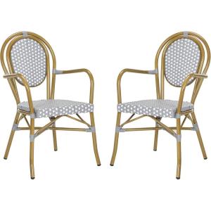 Safavieh PAT4014A-SET2 Outdoor Collection Rosen Navy and White French Bistro Stacking Arm Chair(Grey / White)