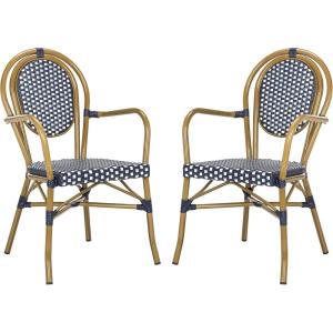 Safavieh PAT4014A-SET2 Outdoor Collection Rosen Navy and White French Bistro Stacking Arm Chair(Navy / White)
