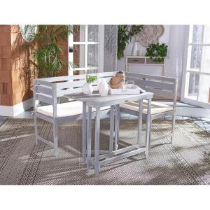 Safavieh PAT6754A Collection Wilton Teak and Navy Balcony Corner Lounge Outdoor Set(Ash Grey / White)