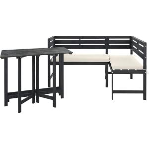 Safavieh PAT6754A Collection Wilton Teak and Navy Balcony Corner Lounge Outdoor Set(Dark Slate Gray / Beige)
