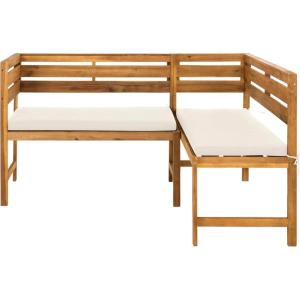 Safavieh PAT6754A Collection Wilton Teak and Navy Balcony Corner Lounge Outdoor Set(Teak Brown / Beige)