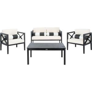 Safavieh PAT7031A Collection Nunzio Teak and White and Navy 4 Pc Accent Pillows Outdoor Set(Black / Beige + Bolster P)