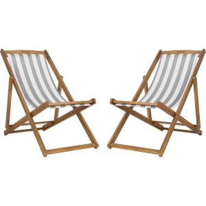 Safavieh PAT7040A SET2 Outdoor Collection Loren Teak(Natural / Grey Stripe)