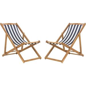 Safavieh PAT7040A SET2 Outdoor Collection Loren Teak(Natural / Navy Stripe)