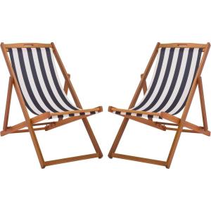 Safavieh PAT7040A SET2 Outdoor Collection Loren Teak(Natural/Thin Navy Strip)