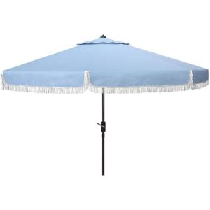 Safavieh PAT8008A Collection Milan Fringe Navy and White 9Ft Crank Outdoor Push Button Tilt Umbrella(Baby Blue/White)