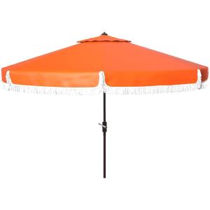 Safavieh PAT8008A Collection Milan Fringe Navy and White 9Ft Crank Outdoor Push Button Tilt Umbrella(Orange)
