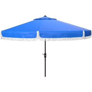 Safavieh PAT8008A Collection Milan Fringe Navy and White 9Ft Crank Outdoor Push Button Tilt Umbrella(Pacific)