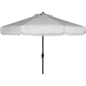 Safavieh PAT8008A Collection Milan Fringe Navy and White 9Ft Crank Outdoor Push Button Tilt Umbrella(White/White)