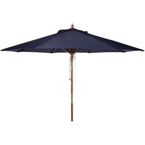 Safavieh PAT8009A Collection Cannes Beige 9Ft Wooden Outdoor Umbrella, 9-Foot(Navy)