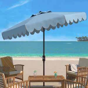 Safavieh PAT8010A Collection Venice Navy and White Single Scallop 9Ft Crank Outdoor Push Button Tilt Umbrella(Baby Blue/White)