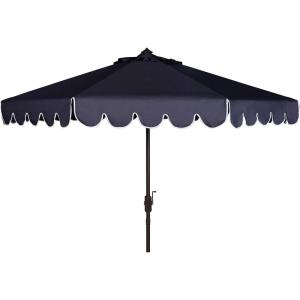 Safavieh PAT8010A Collection Venice Navy and White Single Scallop 9Ft Crank Outdoor Push Button Tilt Umbrella(Navy/White)