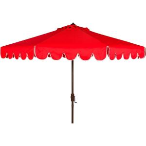 Safavieh PAT8010A Collection Venice Navy and White Single Scallop 9Ft Crank Outdoor Push Button Tilt Umbrella(Red/White)