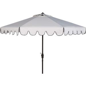 Safavieh PAT8010A Collection Venice Navy and White Single Scallop 9Ft Crank Outdoor Push Button Tilt Umbrella(White/Black)