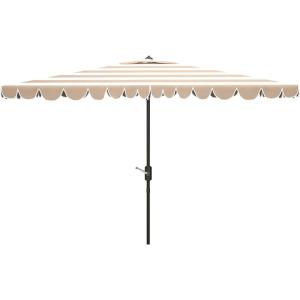 Safavieh PAT8311C Outdoor Vienna Navy and White 6’6″ x 10′ Rectangle Crank UV Protected Umbrella(Beige/White)