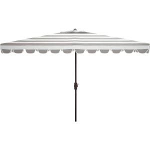 Safavieh PAT8311C Outdoor Vienna Navy and White 6’6″ x 10′ Rectangle Crank UV Protected Umbrella(Grey/White)