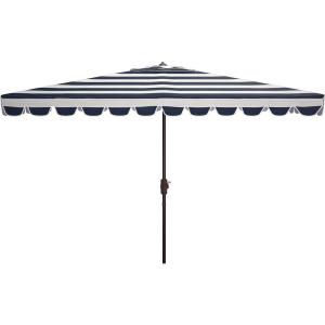 Safavieh PAT8311C Outdoor Vienna Navy and White 6’6″ x 10′ Rectangle Crank UV Protected Umbrella(Navy/White)
