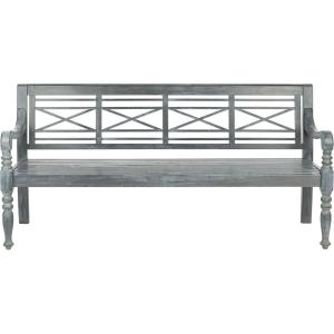 Safavieh Patio Collection Martin Adirondack Acacia Wood Bench, Ash Grey(Ash Grey)