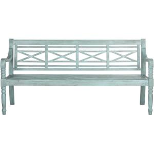 Safavieh Patio Collection Martin Adirondack Acacia Wood Bench, Ash Grey(Beach House Blue)