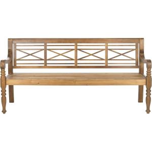 Safavieh Patio Collection Martin Adirondack Acacia Wood Bench, Ash Grey(Natural)