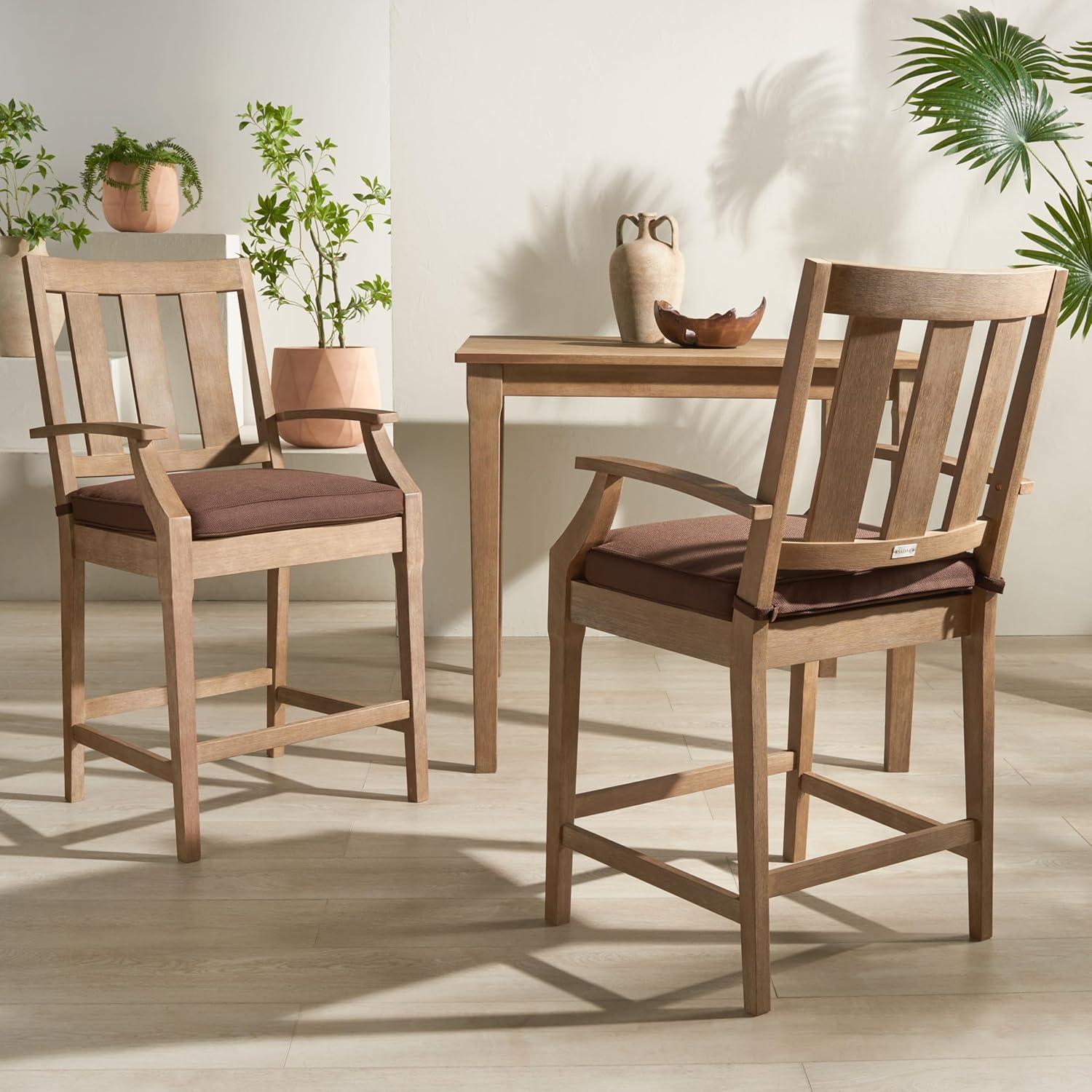 image:imageCouture Patio Collection San Salvador Natural and White 245inch Patio Counter Stools Set of 2NaturalDark Brown