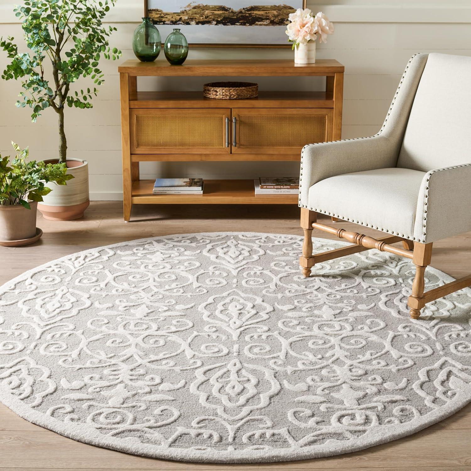 image:imageMartha Stewart x SAFAVIEH Area Rug Collection 4 x 6 Whetstone Grey Handmade Wool Marais Scroll Design Ideal for Living Room Foyer Bedroom Accent Space MSR4324AWhetstone Grey