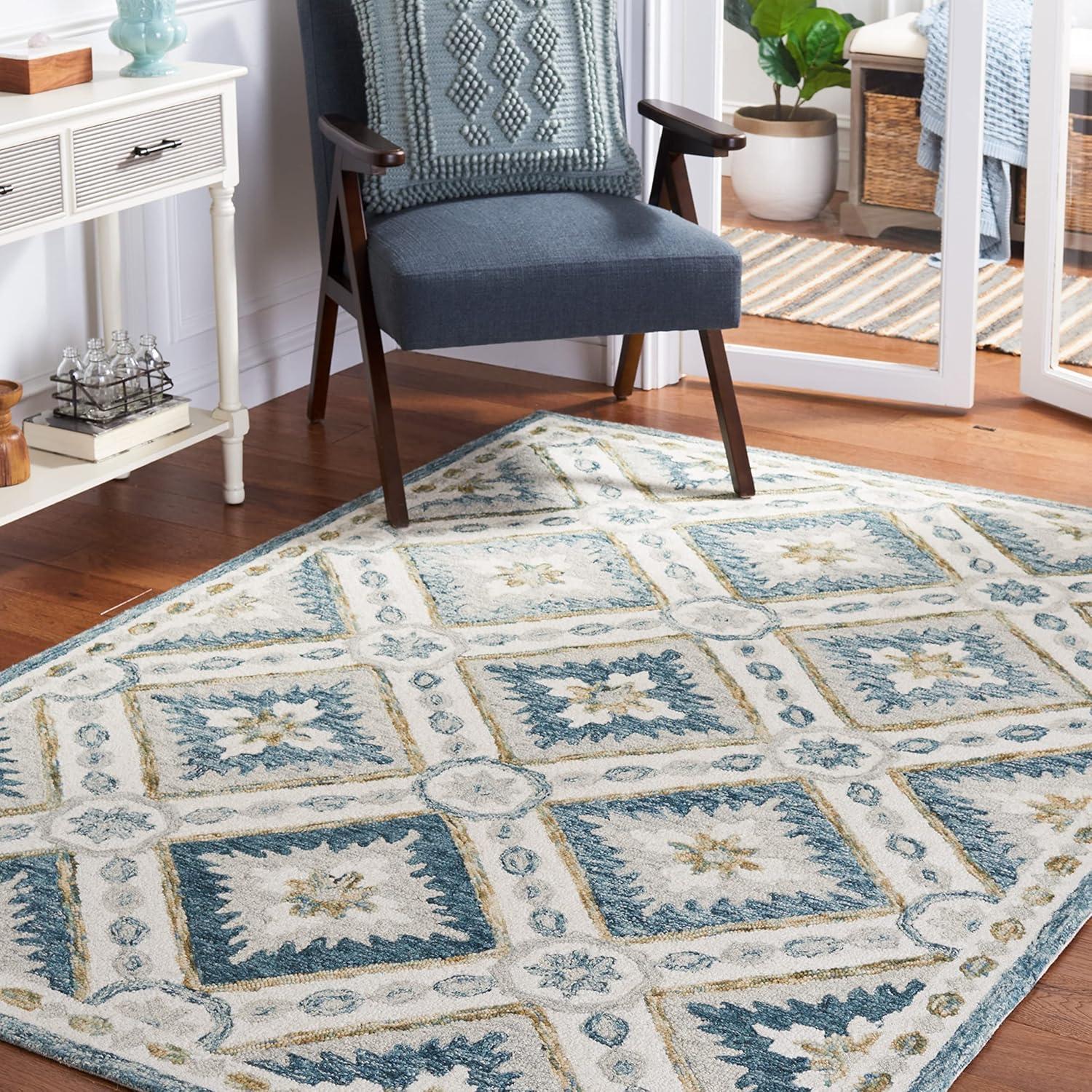 image:imageMartha Stewart x SAFAVIEH Area Rug Collection 5 x 8 Blue amp Ivory Handmade Wool Ideal for Living Room Bedroom Office Dining Space MSR4652MBlueIvory