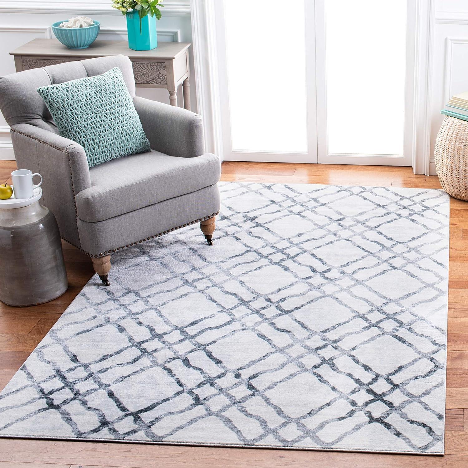 image:imageMartha Stewart x SAFAVIEH Area Rug Collection 53 x 77 Ivory amp Turquoise Blue NonShedding amp Easy Cleaning Ideal for Living Room Bedroom Office Dining Space MSR0957AIvoryGrey