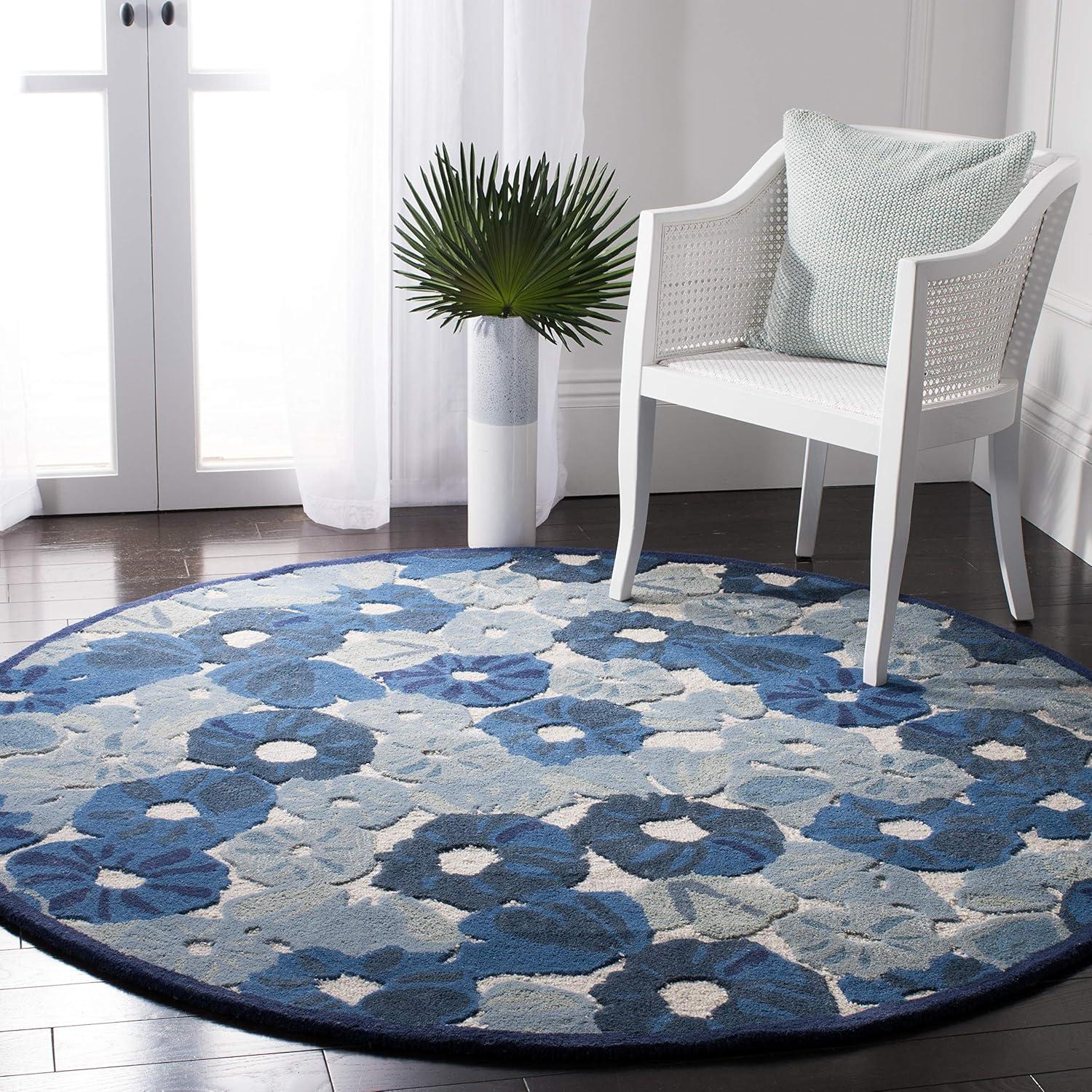 image:imageMartha Stewart x SAFAVIEH Area Rug Collection 6 Round Cornucopia Beige Handmade Wool amp Viscose Ideal for Living Room Bedroom Office Dining Space MSR3625CAzurite Blue