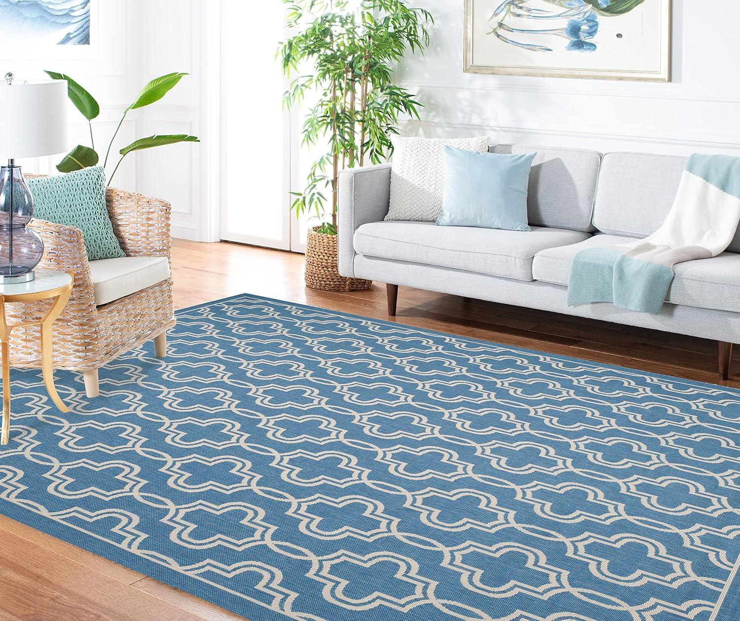 image:imageMartha Stewart x SAFAVIEH Outdoor Area Rug Collection 53 x 77 Blue amp Beige Weather Resistant amp Washable Ideal for Patio Backyard Mudroom Deck Dining Space MSR4274243BlueBeige