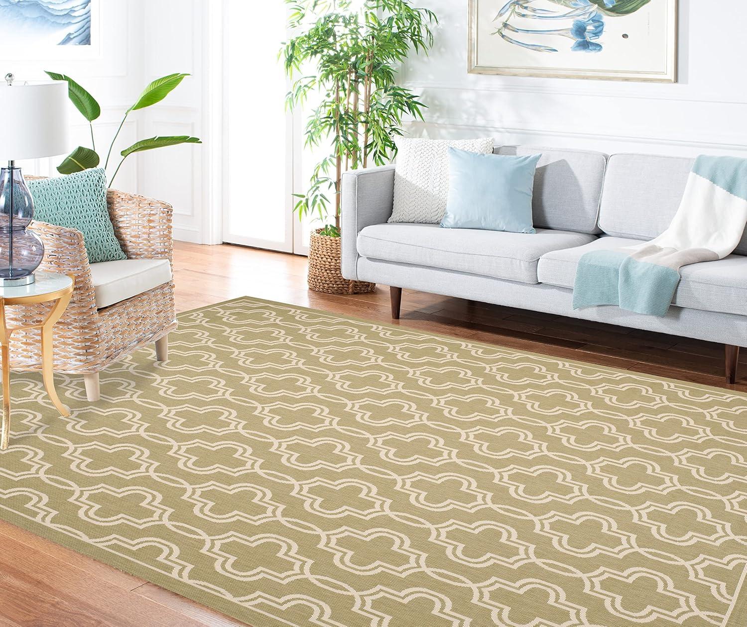 image:imageMartha Stewart x SAFAVIEH Outdoor Area Rug Collection 53 x 77 Blue amp Beige Weather Resistant amp Washable Ideal for Patio Backyard Mudroom Deck Dining Space MSR4274243GreenBeige