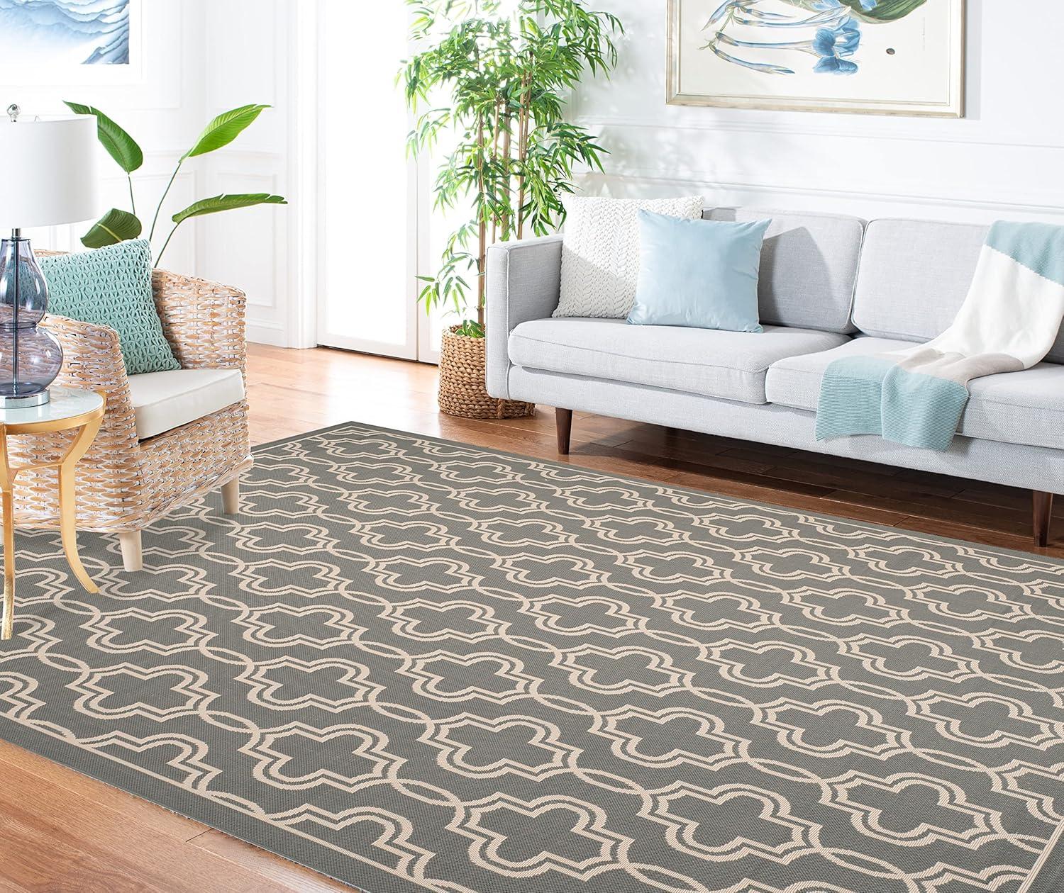 image:imageMartha Stewart x SAFAVIEH Outdoor Area Rug Collection 53 x 77 Blue amp Beige Weather Resistant amp Washable Ideal for Patio Backyard Mudroom Deck Dining Space MSR4274243AnthraciteBeige