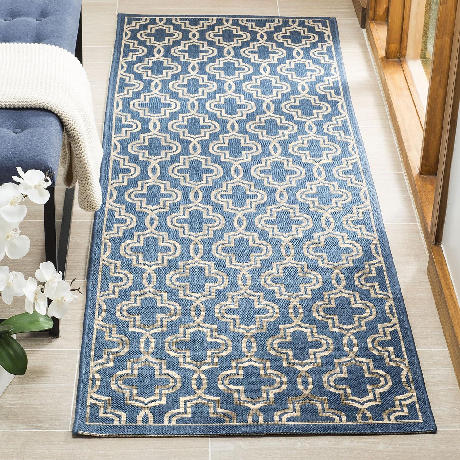 image:imageMartha Stewart x SAFAVIEH Outdoor Area Rug Collection 53 x 77 Blue amp Beige Weather Resistant amp Washable Ideal for Patio Backyard Mudroom Deck Dining Space MSR4274243BlueBeige
