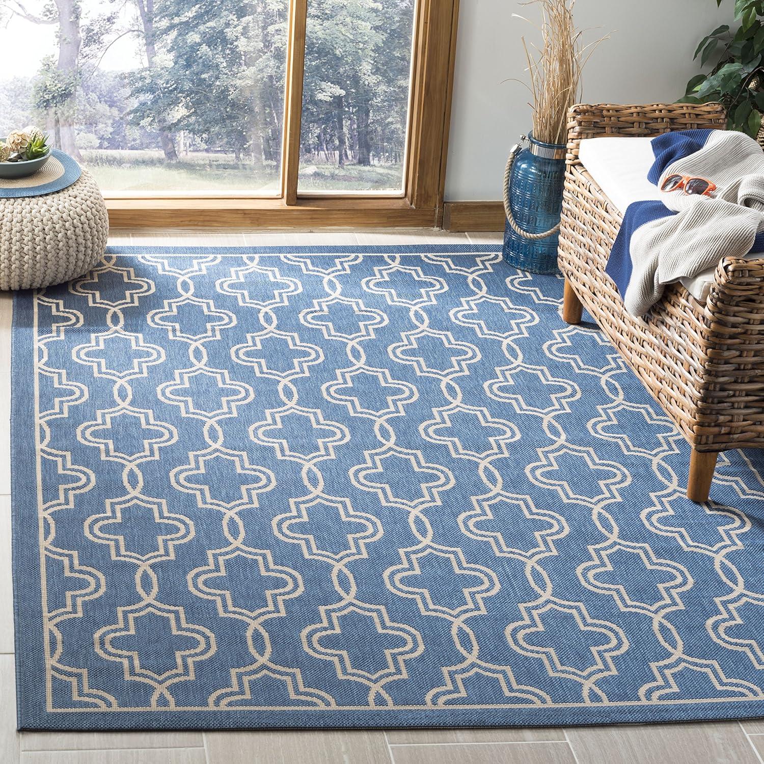 image:imageMartha Stewart x SAFAVIEH Outdoor Area Rug Collection 53 x 77 Blue amp Beige Weather Resistant amp Washable Ideal for Patio Backyard Mudroom Deck Dining Space MSR4274243BlueBeige