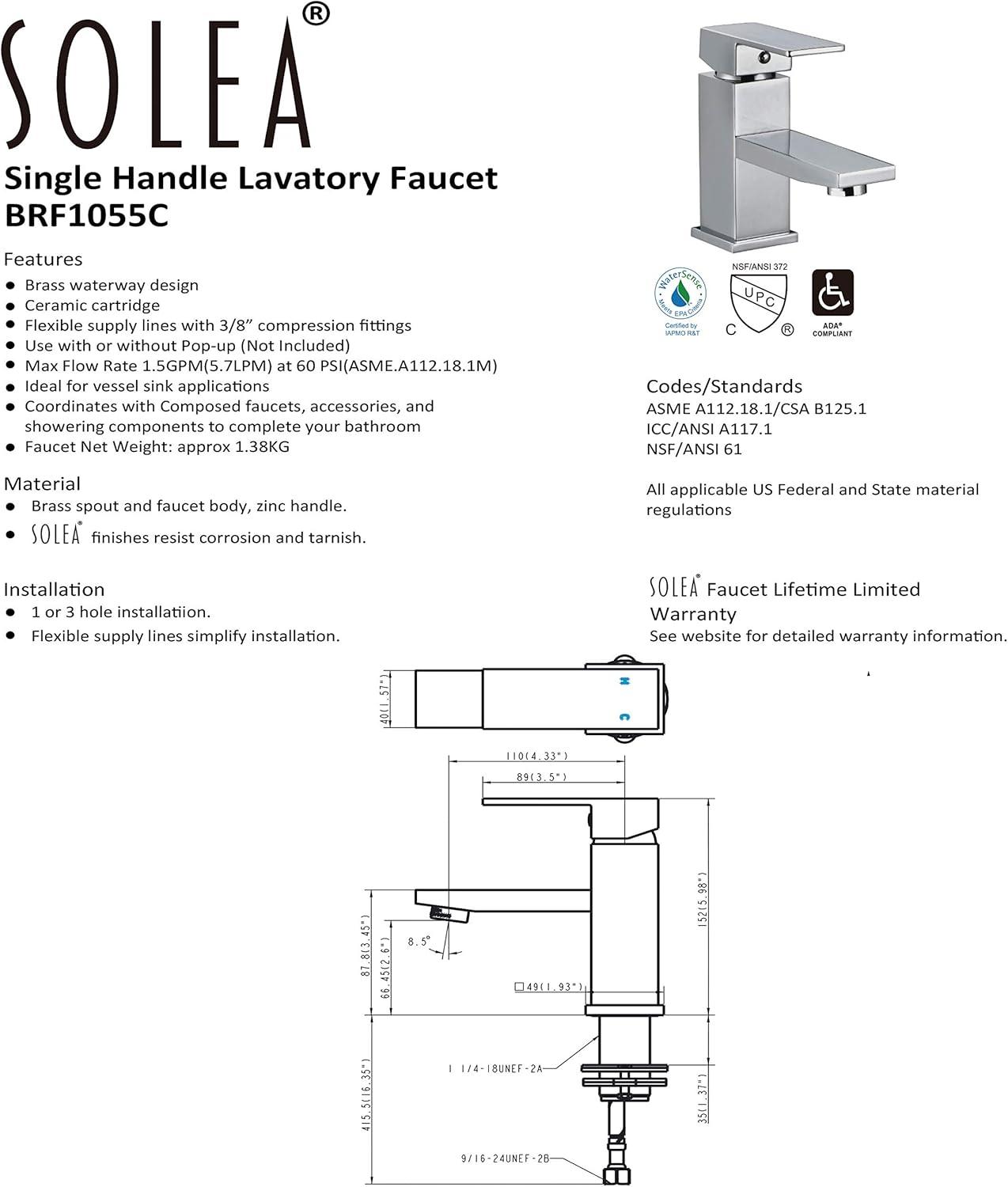 image:imageSAFAVIEH BRF1055C Solea Collection Bliss Bathroom Faucet Chrome
