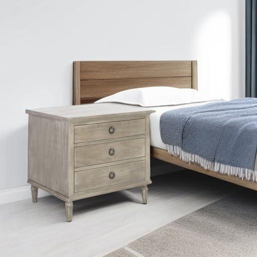 image:imageSAFAVIEH Couture Collection Lisabet Light Oak 3Drawer Wood Nightstand Fully Assembled Bedroom Storage with Metal Drawer Glides SFV7705DLight Grey