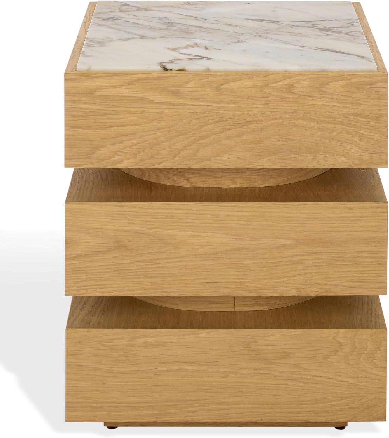 image:imageSAFAVIEH Couture Collection Shayrina Walnut amp Dark Brown Marble Accent Table Sculptural Wood Base Side Table SFV9765BNaturalWhite