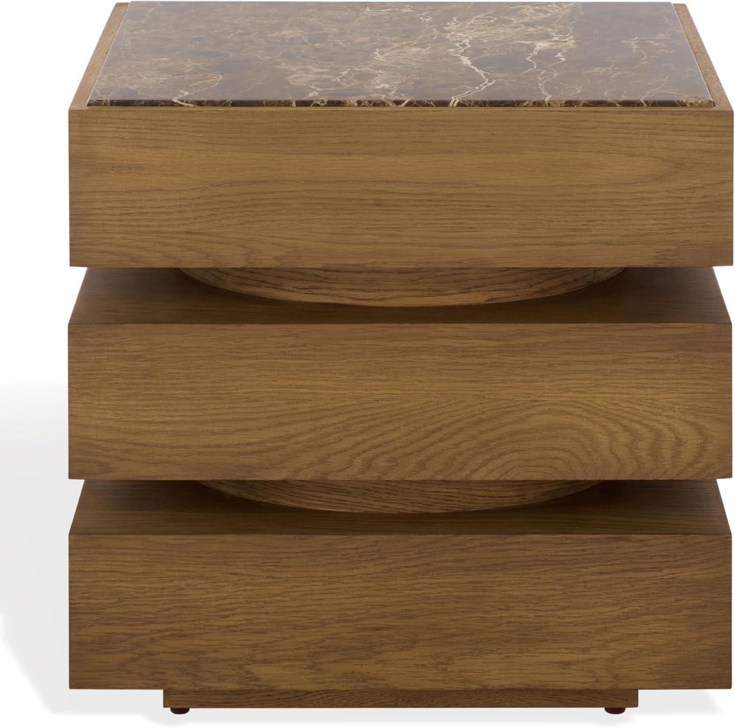 image:imageSAFAVIEH Couture Collection Shayrina Walnut amp Dark Brown Marble Accent Table Sculptural Wood Base Side Table SFV9765BWalnutDark Brown