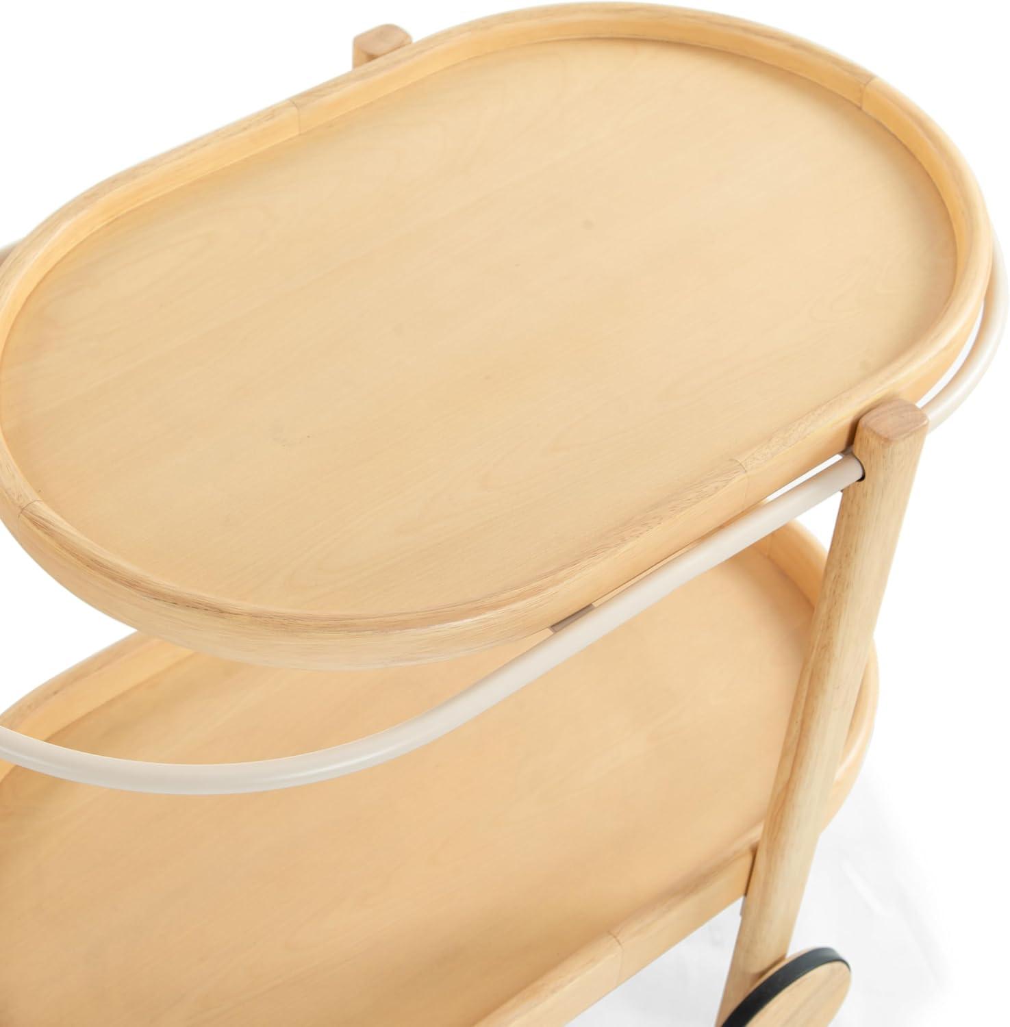 image:imageSAFAVIEH Couture Collection Trianna Natural 2Shelf Oval Wood Bar Cart Rolling Serving Cart with Shelves Modern Entertaining Design Fully Assembled SFV7254ANatural