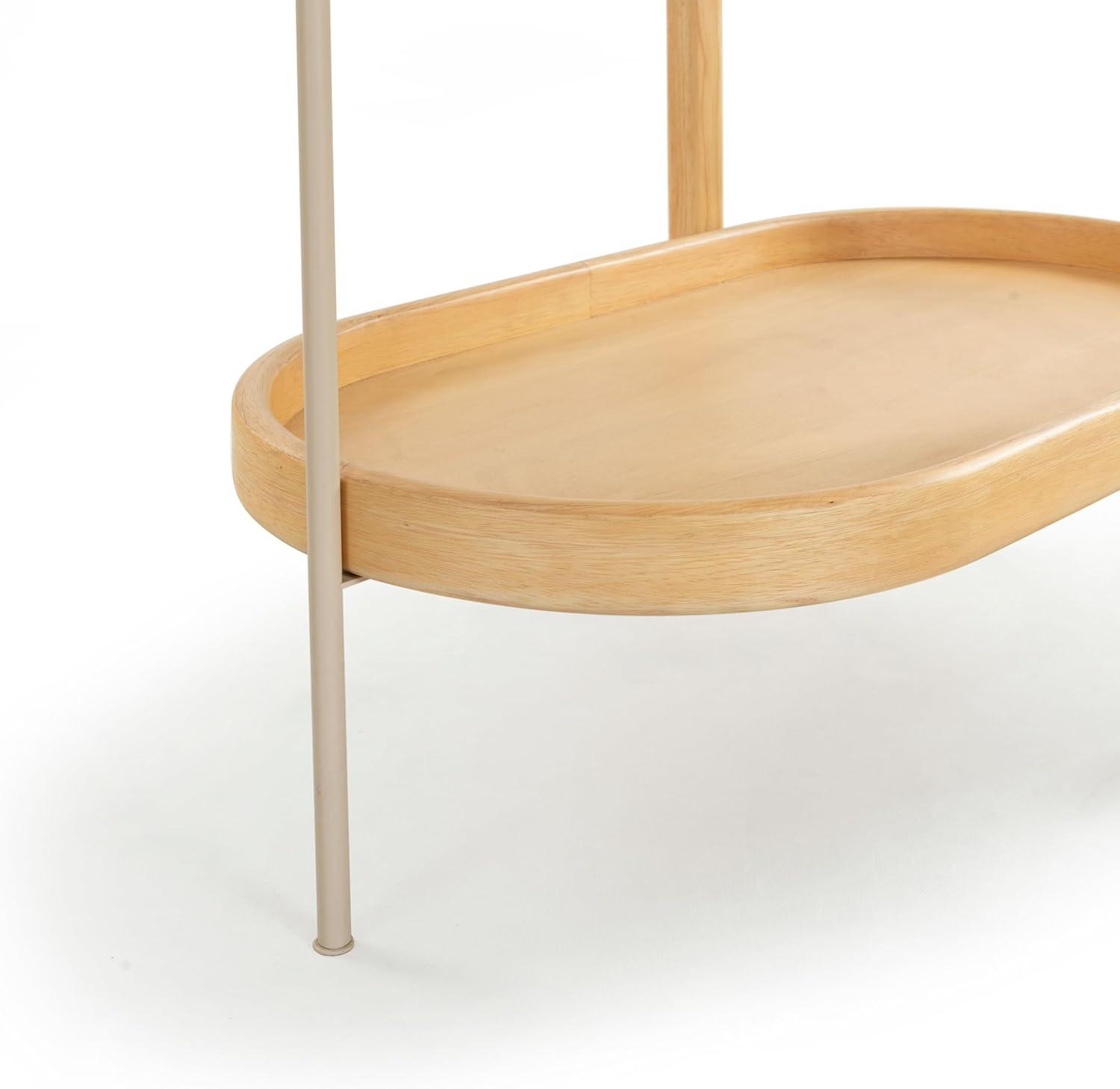 image:imageSAFAVIEH Couture Collection Trianna Natural 2Shelf Oval Wood Bar Cart Rolling Serving Cart with Shelves Modern Entertaining Design Fully Assembled SFV7254ANatural