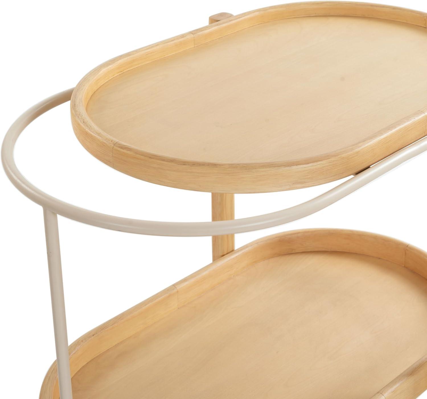 image:imageSAFAVIEH Couture Collection Trianna Natural 2Shelf Oval Wood Bar Cart Rolling Serving Cart with Shelves Modern Entertaining Design Fully Assembled SFV7254ANatural