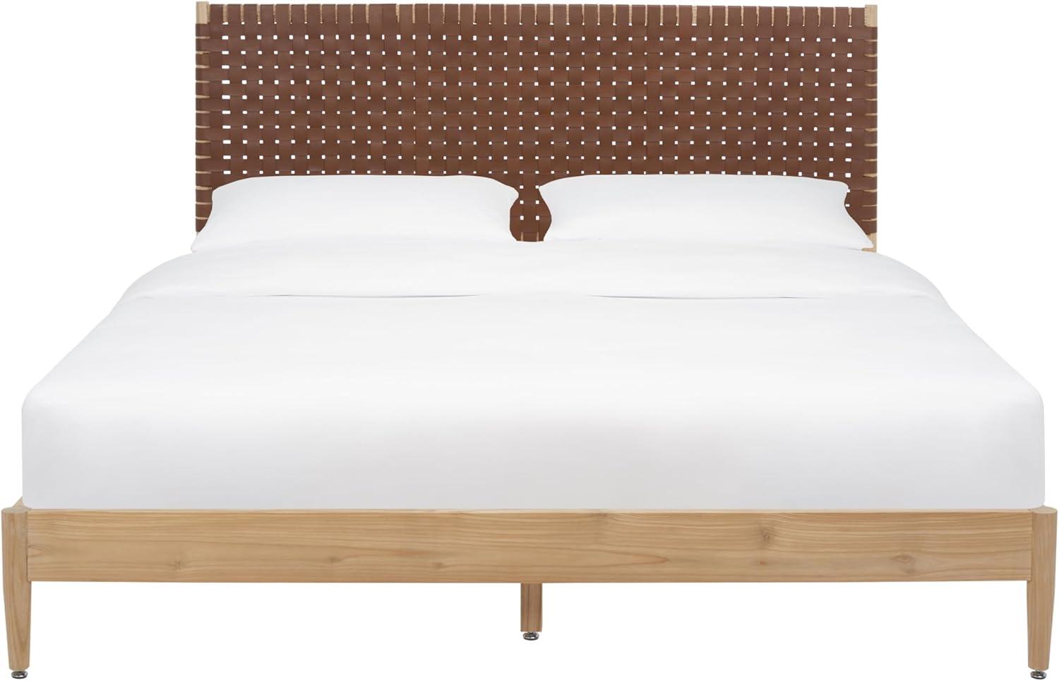 image:imageSAFAVIEH Couture Collection Cassity BrownNatural Solid Wood Queen Size Bed with Woven Leather HeadboardBrownNatural