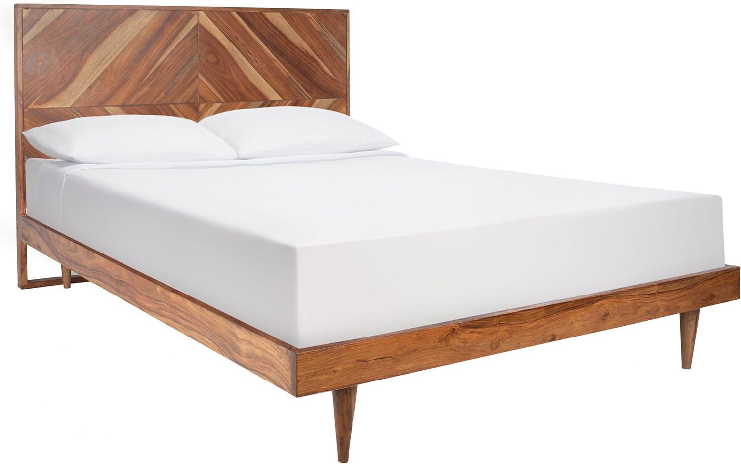 image:imageSAFAVIEH Couture Collection Cora Rose White Wash Solid Wood Herringbone Queen Size BedNatural Acacia