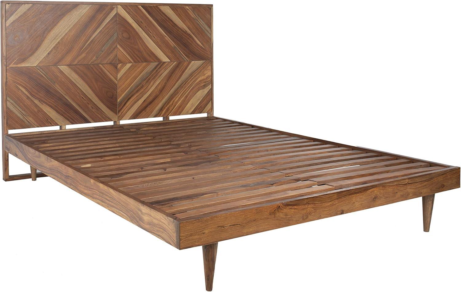image:imageSAFAVIEH Couture Collection Cora Rose White Wash Solid Wood Herringbone Queen Size BedNatural Acacia