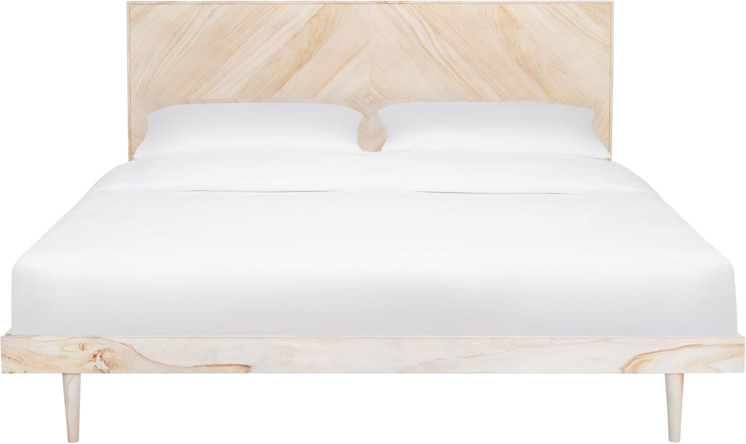 image:imageSAFAVIEH Couture Collection Cora Rose White Wash Solid Wood Herringbone Queen Size BedWhite Wash