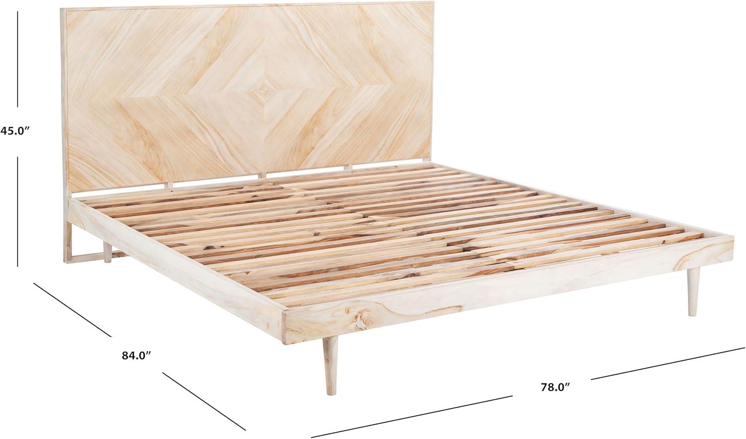 image:imageSAFAVIEH Couture Collection Cora Rose White Wash Solid Wood Herringbone Queen Size BedWhite Wash